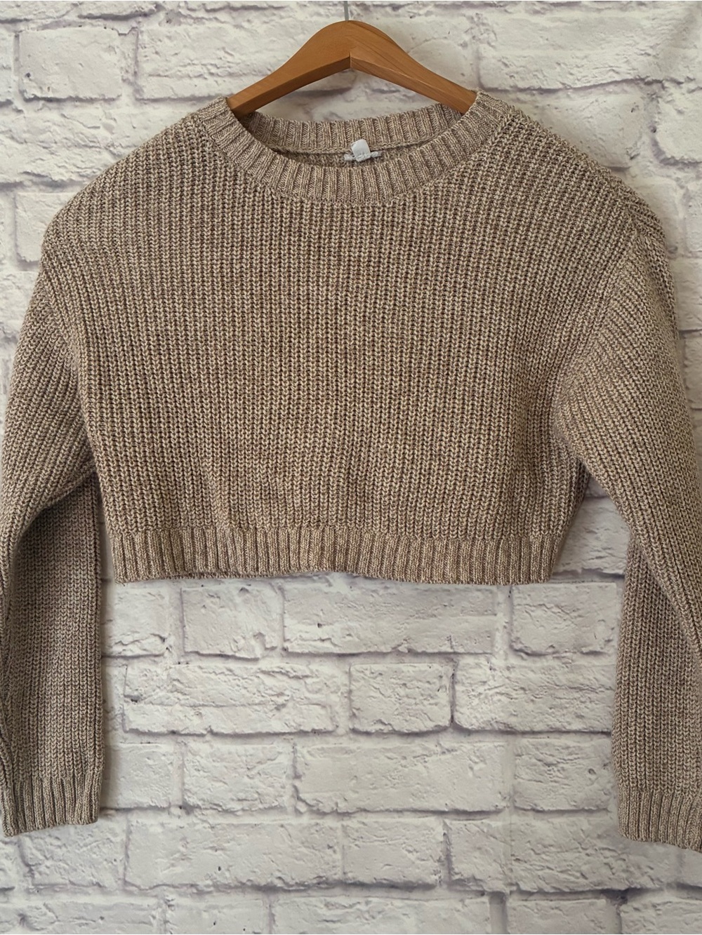 Garage Cropped Crewneck Sweater - Taupe - Small